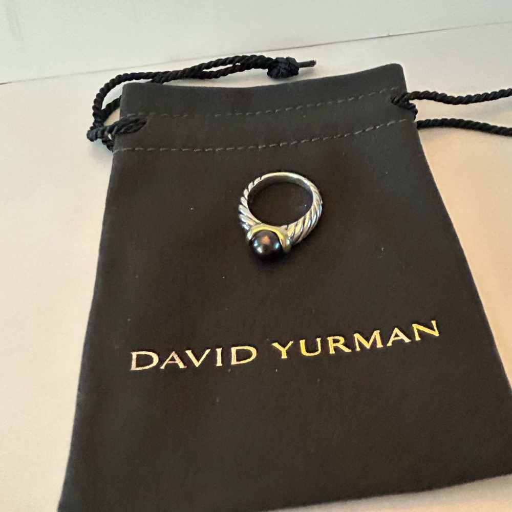 David Yurman black pearl ring, Sterling and 18kt gold